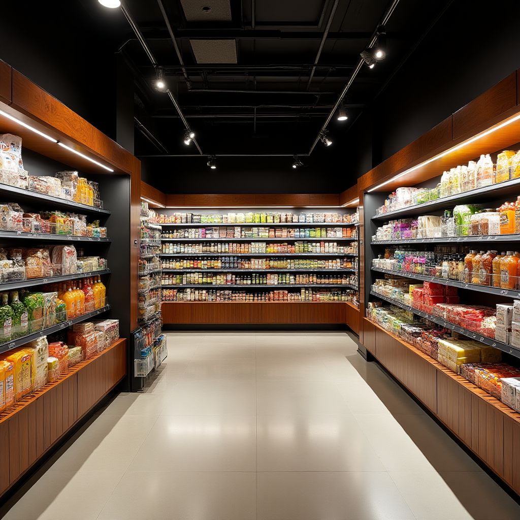 Tienda de conveniencia moderna en estación de servicio